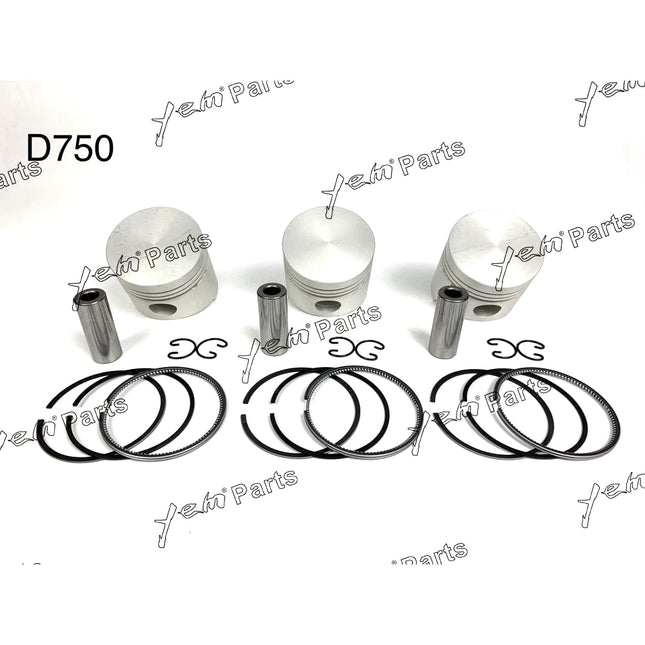 Piston + Ring Kit Set STD 68mm For Kubota D750 x3 PCS Engine Parts