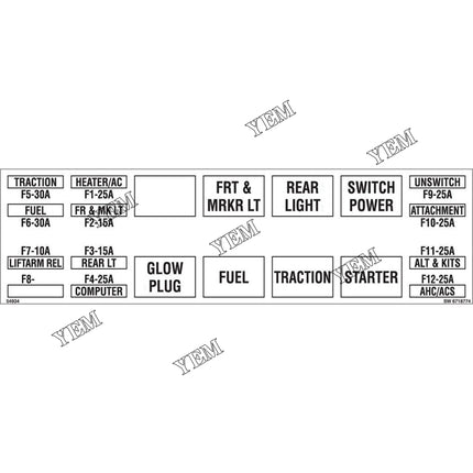 Relay Fuse Decal Part # 6718774 For Bobcat Parts