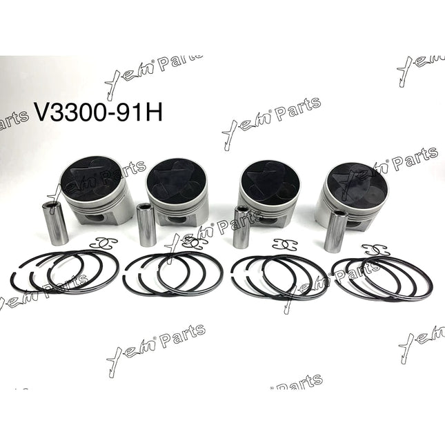 Piston + Ring Kit Set STD 98mm For Kubota V3300 (1C011-21110) x4 PCS Engine Parts