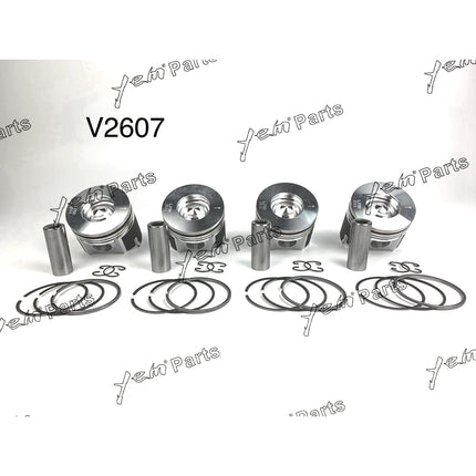Piston + Ring Kit Set STD 87mm For Kubota V2607 x4 PCS Engine Parts