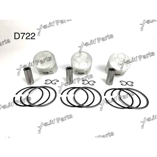 Piston + Ring Kit Set Oversize 67mm ( + 0.50mm) For Kubota D722 x3PCS Engine Parts