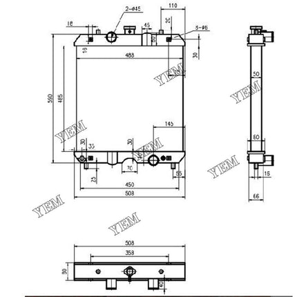 Radiator Assy 3A751-17100 For Kubota M9000 M8200 (485*488*56mm)