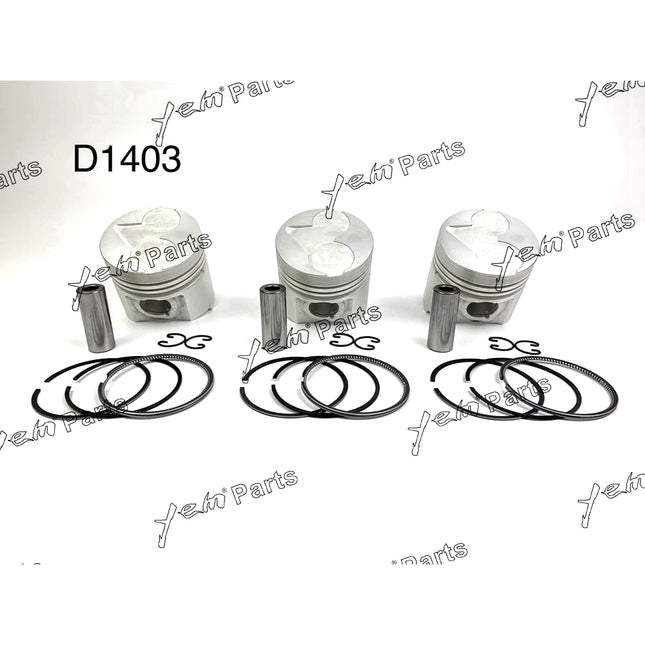 Pistons + Rings Set Kit Oversize 80mm ( + 0.50mm) For Kubota D1403 x3 PCS Engine Parts