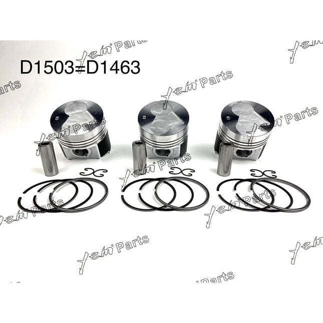 Pistons + Rings Set Kit Oversize 83mm ( + 0.50mm) For Kubota D1503 x3 PCS Engine Parts