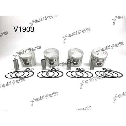Pistons + Rings Set Kit STD 80mm For Kubota V1903 x4 PCS Engine Parts