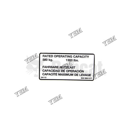 Capacity Decal Part # 6561377 For Bobcat Parts
