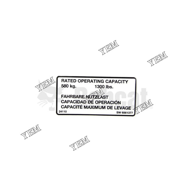 Capacity Decal Part # 6561377 For Bobcat Parts