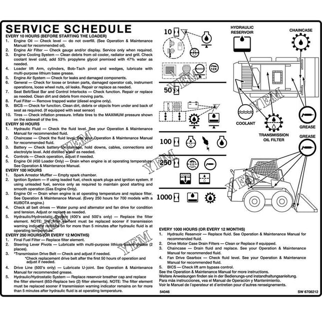 Service Decal Part # 6708212 For Bobcat Parts
