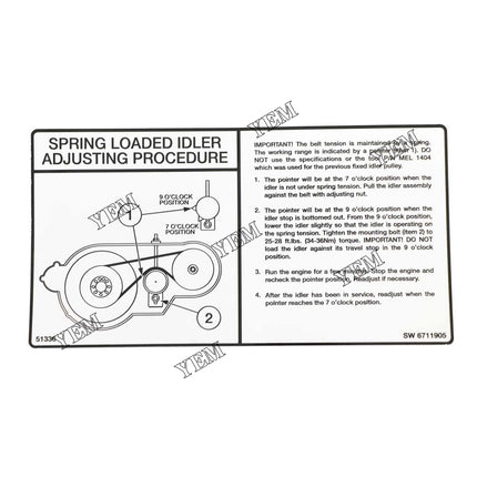 6711905 Belt Tension Decal For Bobcat Loaders