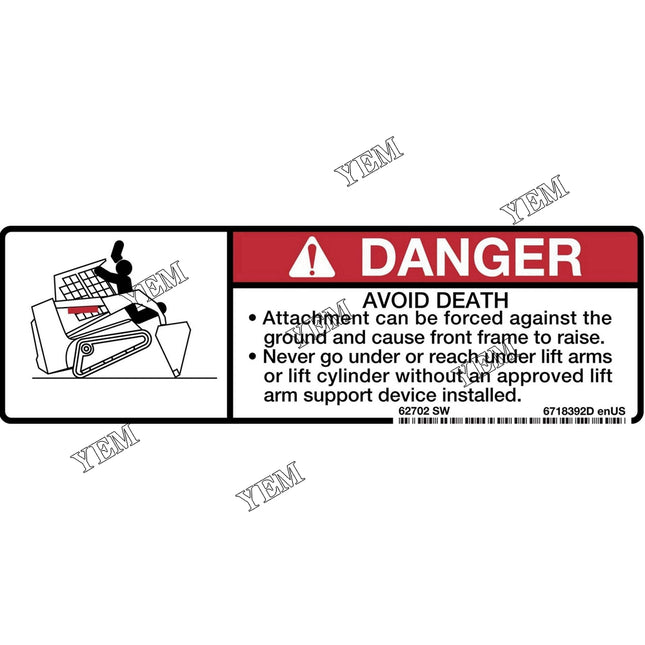 Danger Decal Part # 6718392 For Bobcat Parts