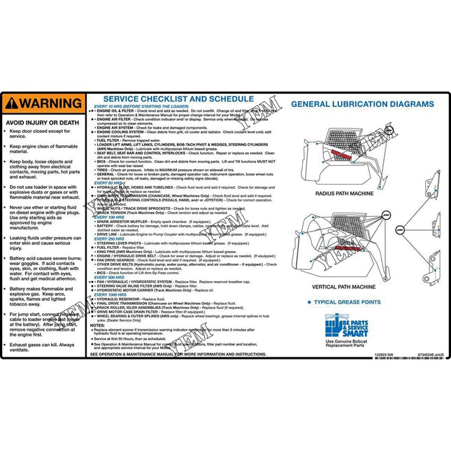 Service Decal Part # 6734534 For Bobcat Parts