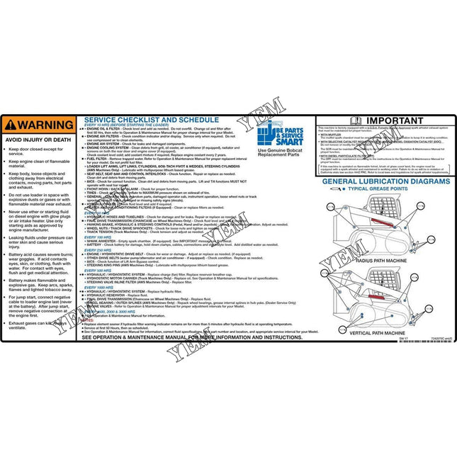 Service Decal Part # 7242070 For Bobcat Parts