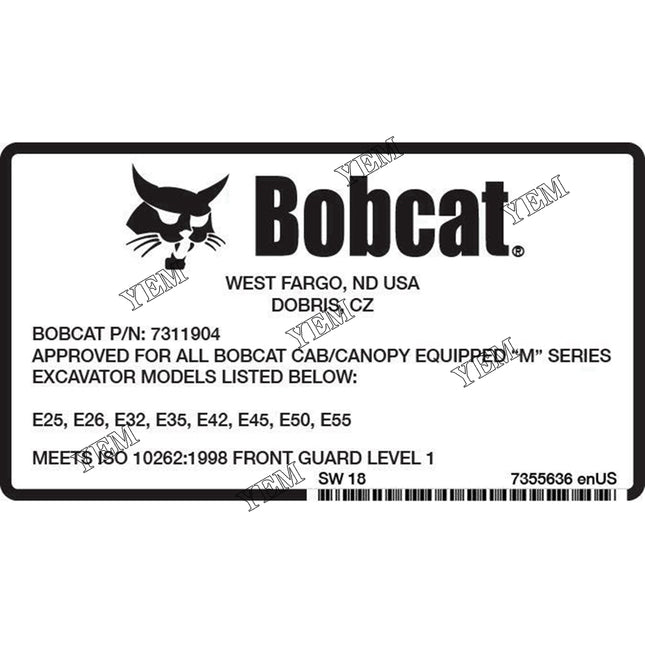 Special Application Decal Part # 7355636 For Bobcat Parts