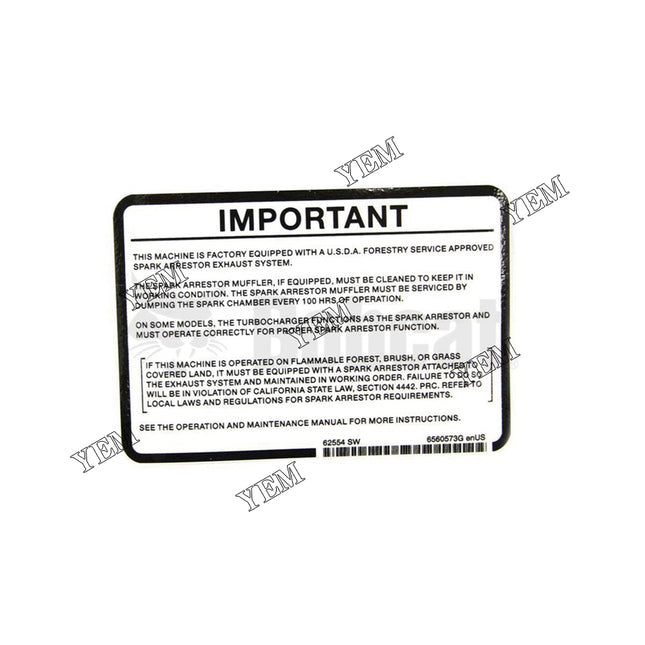 Spark Arrestor Safety Decal Part # 6560573 For Bobcat Parts