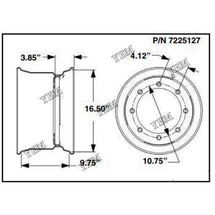 Standard Wheel Rim, 16.5 x 9.75 Part # 7225127 For Bobcat Parts