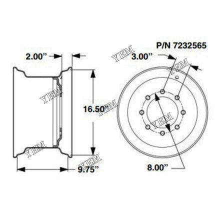 Standard Wheel Rim, 16.5 x 9.75, 2 Offset Part # 7232565 For Bobcat Parts