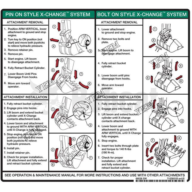 X-Change Instructions Decal Part # 7102651 For Bobcat Parts